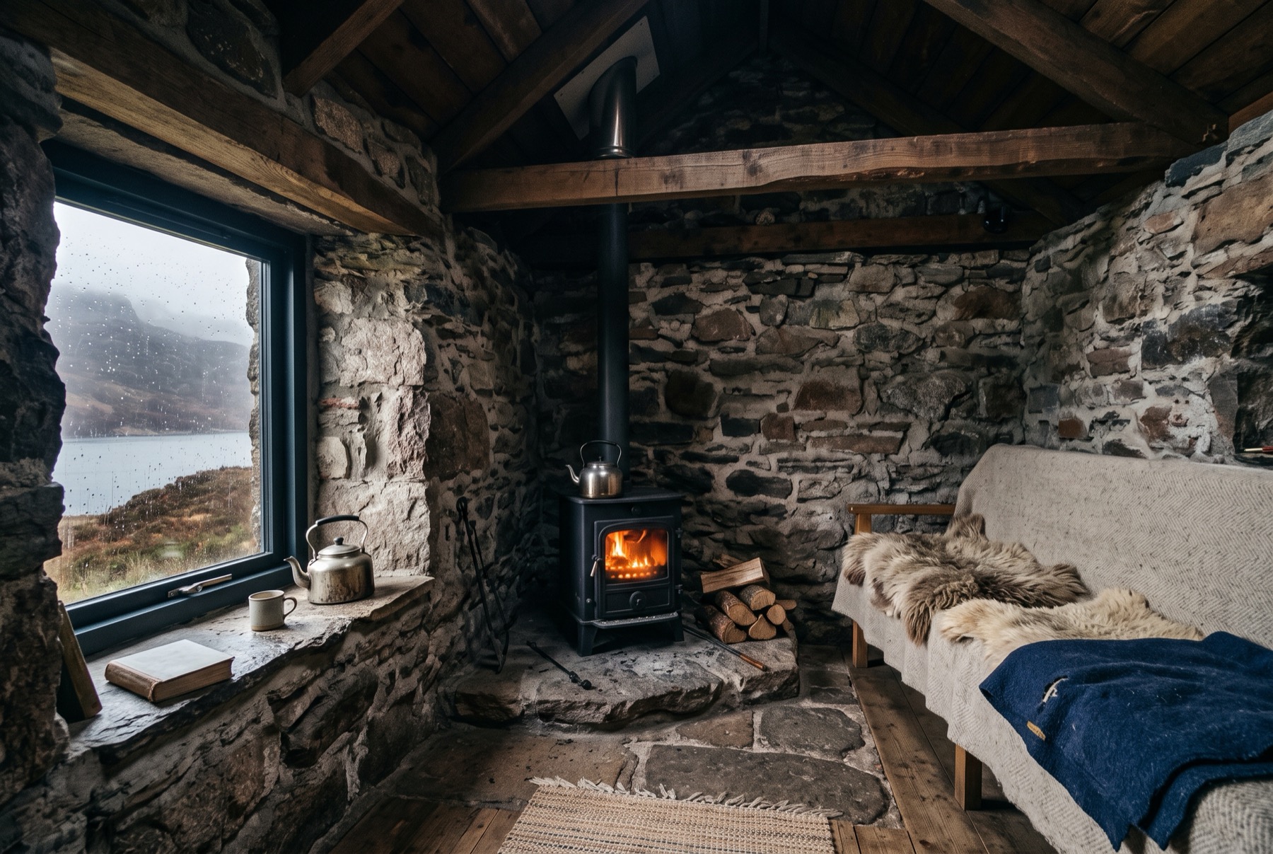 Interior of a stone retreat building